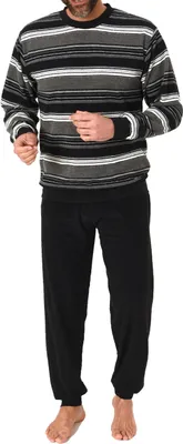 Obrázek produktu pro Normann pánské froté pyžamo dlouhé s manžetami v pruhovaném vzhledu - také v plus size ; tmavě šedé , 50