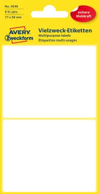 Image de Avery Zweckform® 3046 Étiquettes universelles 77 x 59 mm 4 feuilles/8 étiquettes blanches(S)