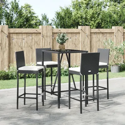 Produktbild von Möbel 5-tlg. Gartenbar-Set mit Kissen Schwarz Poly Rattan - Balkonmöbel 3187642