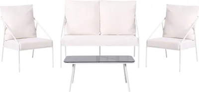 Produktbild von BELIANI Lounge Set Weiß Metall 4-Teilig Modern 2-Sitzer Sofa 2 Sessel u. Couchtisch Outdoor Terrasse Balkon Gartenset Gartenmöbel Set