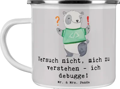 Produktbild von Mr. & Mrs. Panda Pott Softwareentwickler Debugging - Grau Pastell - Geschenk, Programmierer, Emaille Tasse, Haferl, Berufsalltag, Teetasse, Berufsliebe, becher, Software
