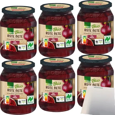 Produktbild von Edeka Rote Bete in Scheiben geschnitten mit Meersalz und Zwiebeln 6er Pack (6x330g Glas) + usy Block