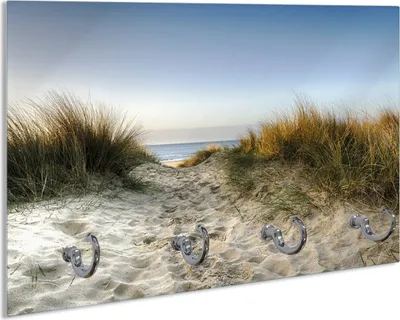 Produktbild von Wallario Schlüsselbrett aus Glas, Motiv: Weg durch die Dünen zum Strand am Meer, 30 x 20 cm mit 4 Haken