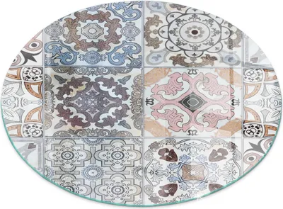 Immagine prodotto di Motivi a mosaico su piastrelle – Piastra di base in vetro per – stufa a legna – Piastra per camino in vetro – Vetro protettivo – Piastra parascintille – Piastra di base in vetro refrattaria – Piastra di protezione dal calore – Protezione per il pavimento in vetro – fi 50 cm