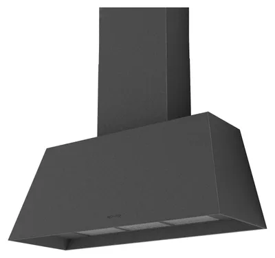 A dark gray kitchen range hood is shown against a white background.