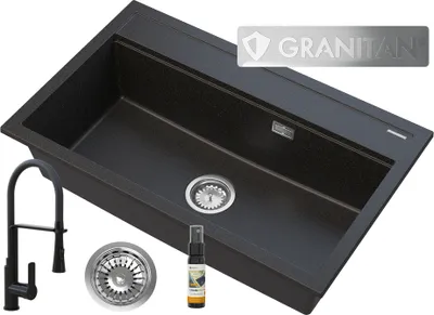 Produktbild von Granitan | Granitspüle ASTI - große Kammer - gold-schwarz - modernes Design - komfortabel und elegant