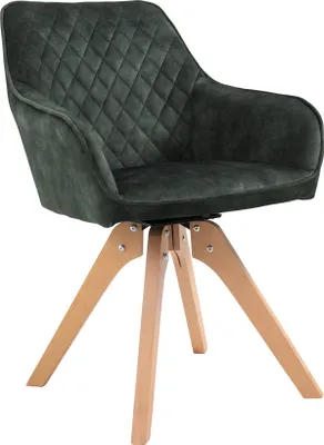 Produktbild von SalesFever Armlehnstuhl | drehbar | Bezug Vintage Samt-Velours | Gestell Buche-Holz | B 59 x T 61 x H 85 cm | dunkelgrün-natur