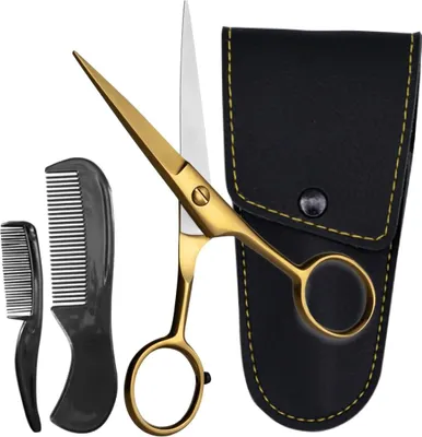 Immagine prodotto di Forbici professionali ONTAKI in acciaio tedesco per barba e baffi (12,7 cm) in ottone dorato