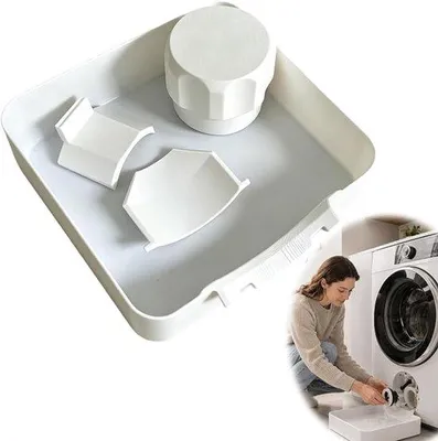Immagine prodotto di Set da 4 pezzi per vaschetta di raccolta dell'acqua della lavatrice - 17,8x17,8x5 cm - per lo scarico dell'acqua della lavatrice e della lavastoviglie - ideale per appartamenti, garage e abitazioni in affitto