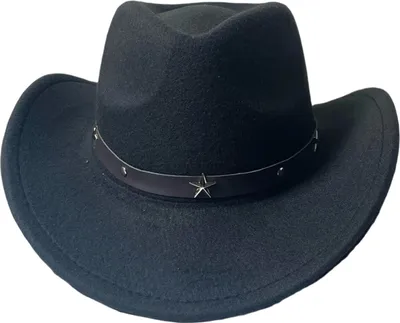 Produktbild von Western-Cowboyhut für Damen und Herren, breitkrempiger Strandhut, hochgekrempelter Filzhut (Fedora) mit Sternenband