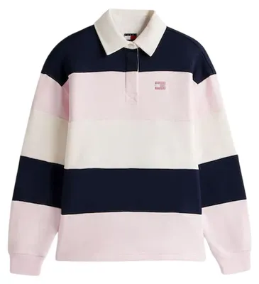 Produktbild von Tommy Jeans - Rugby-Shirt für Damen, Mit Kragen, Übergroß GT35816 (36 DE) (Hellrosa/Weiß/Schwarz)