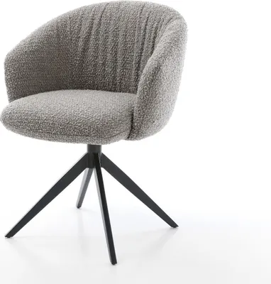 Produktbild von DELIFE Drehstuhl Caja-Flex mit Armlehnen Bouclé Silbergrau Kreuzgestell breit Schwarz 360° drehbar Wippfunktion Taschenfederkern