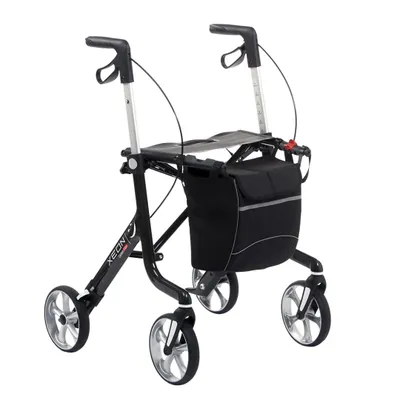Produktbild von XEON CARBON Rollator Exklusiv (L), Ultra Leichtgewichts Rollator, Gehwagen mit bequemer Sitzhöhe 63cm, Griffhöhe 80-100cm, mit nur 4,9 kg einer der leichtesten Leichtgewicht-Rollatoren, inkl. Stockhalter, bis 150kg