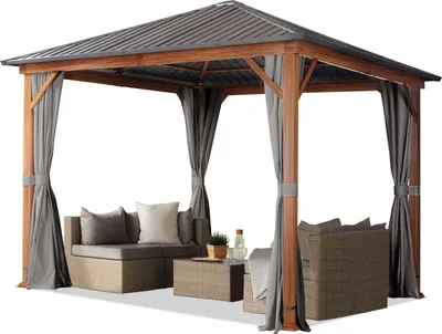 Produktbild von Gartenpavillon 3x3 m Holzoptik, Stahldach Hardtop 4 Seitenteile in grau