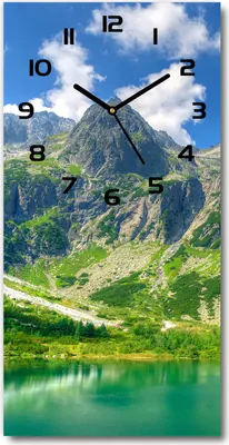 Produktbild von Wanduhr aus Glas – 30x60 cm - Glasbild - Glasuhr - Gehärtetes Glas -See in den Bergen