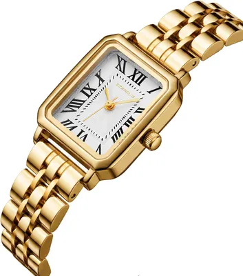 Productafbeelding van Vintage damesarmbandhorloge met rechthoekig wijzerplaat, Romeinse cijfers en een roestvrijstalen band, waterdicht quartz uurwerk, goudkleurig