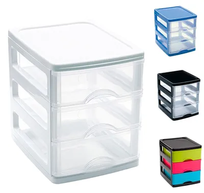 Produktbild von Solidchoice - Kunststoff-Schreibtischorganisator mit 3 Schubladen (Weiß)