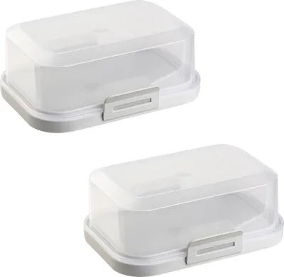 Produktbild von 2x Hochwertige Stapelbare Butterdose mit Verschluss, Plastik-box-dose, Perfekte Ordnung im Kühlschrank BPA-Frei Mehrzweck grau
