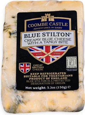 Produktbild von Food-United BLUE STILTON CHEESE PDO 150g Blau-Schimmel-Käse von Coombe-Castle Blauschimmelkäse British-Blue-Mold-Cheese passt zu Port-Wein Chutney Birnen Feigen-Senf Pilzen u. Walnüssen