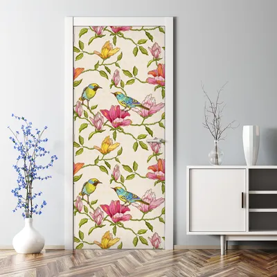 Produktbild von Dekorative Türaufkleber selbstklebend Klebefolie Aufkleber Blumen und Vögel 85 x 200 cm