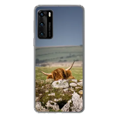 Produktbild von MuchoWow® Handyhülle Schutzhülle Hülle für Huawei P40 Schottische Highlander - Steine - Gras Silikon Softcase Handy Hülle - Handytasche
