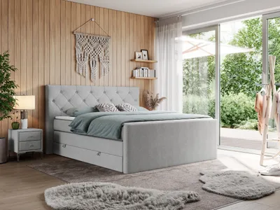 Produktbild von Doppelbett mit Multipocket-Matratze und Topper, boxspringbett mit Bettkästen - KING VELEN - 140x200cm - Hellgrau - H3