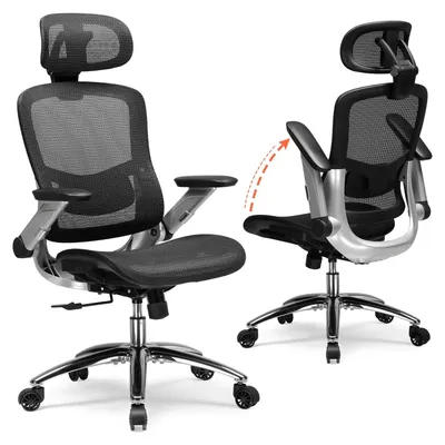 Zdjęcie produktu dla Krzesło biurowe – model CH405 – ergonomiczne krzesło obrotowe – z regulacją wysokości – z podłokietnikami i kółkami – metalowa rama – kolor czarny
