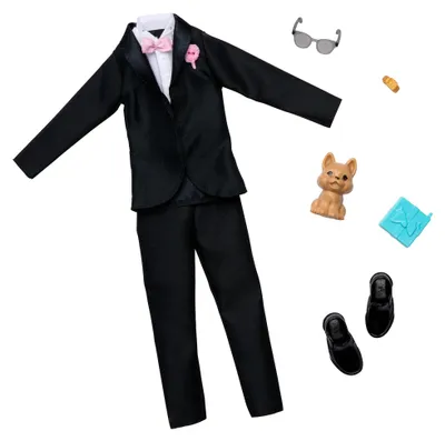 Produktbild von Barbie -Mode, Set mit Bräutigam-Outfit für Ken-Puppe am Hochzeitstag, Puppen-Kleiderset, 3 Jahr(e), 25 g