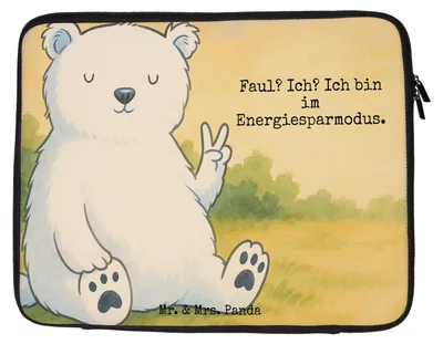 Produktbild von Mr. & Mrs. Panda Laptop Tasche Eisbär Faul Design 33 x 42 cm - Weiß - Geschenk, Homeoffice, Laptophülle, Laptoptasche, Hülle, Arbeit, Relaxen, Bär, Teddy, Büro, Case