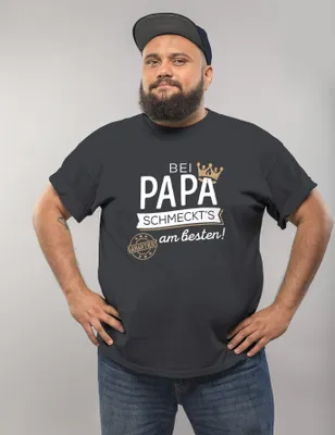 Produktbild von Herren T-Shirt Kochen Bei Papa schmeckts am besten Spruch Geschenke Vatertag Geburtstag Moonworks® anthrazit XL
