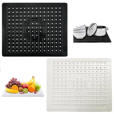 Image de Tapis de siphon pour évier, lot de 2, tapis en caoutchouc, tapis de siphon pour évier, tapis de sol pour salle de bain et cuisine (noir et blanc)