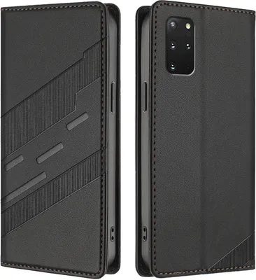Produktbild von Hülle für Samsung Galaxy S20+, Kunstleder Brieftaschen Handyhülle mit Kartenfach und Standfunktion Schwarz