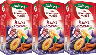 Produktbild von Herbapol Pflaume Zimt Tee 3x 20 Teebeutel - Früchtetee und Kräutertee Mischung