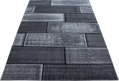 Produktbild von Kurzflor Teppich Wohnzimmer Schwarz 160x230 Rechteck Steindesign aus Polypropylen