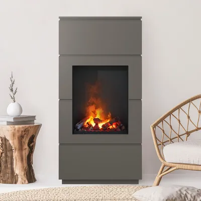 Produktbild von Noble Flame KANT [Stand-Elektrokamin Opti-myst]: Quarzgrau - Dekoholz - Brennraum: Schwarz, spiegelnd