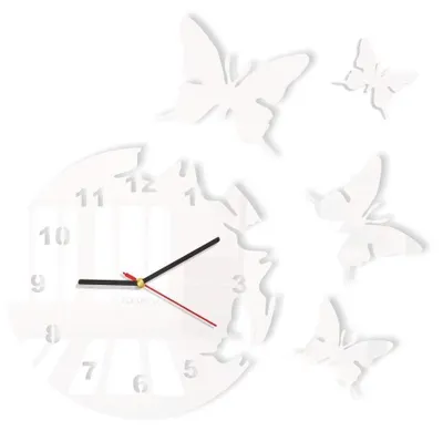 Zdjęcie produktu dla Omgoods - Duża, nowoczesna, ścienna dekoracja w kształcie motyla, biała, okrągła, średnica 30 cm, 3D, do samodzielnego montażu