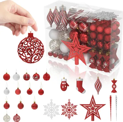 Produktbild von XINZI 138er Weihnachtskugeln Set , Kunststoff Christbaumschmuck mit Baumspitze, Bruchsicher & Wiederverwendbar, Verschiedene Formen,Weinrot