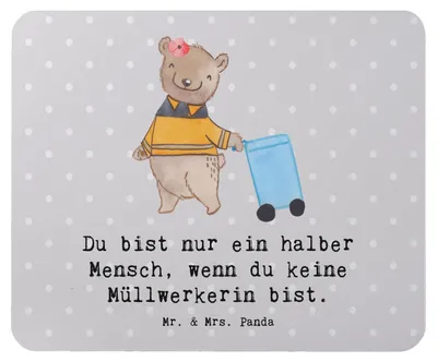Produktbild von Mr. & Mrs. Panda Mousepad Müllwerkerin Herz - Grau Pastell - Geschenk, mousematte, Müllfrau, computer, Mouse Pad, Mauspad, Lustig, Spruch, Witzig, pc
