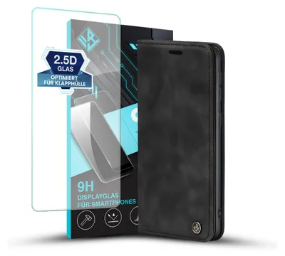 A screen protector and a flip phone case are displayed against a white background.
