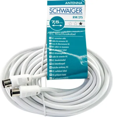 Produktbild von Schwaiger 7,50 m Koaxial Antennenkabel für Antenne, Receiver, TV - 1 - Zweiter Anschluss: 1 x IEC Antenna - Female - Abschirmung - Weiß