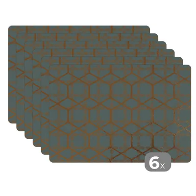 Obrázok produktu pre MuchoWow® Podložky Sada 6 podložiek Umývateľné podložky 30x45x0.3cm Vzor - Gold - Turqouise Podložka pod stôl Nekĺzavá a odolná voči teplu