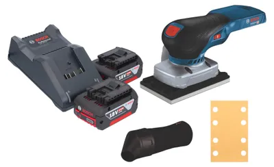 Obrázek produktu pro Bosch GSS 18V-13 Professional akumulátorová excentrická bruska 18 V 100 x 110 mm + 2x akumulátor 4,0 Ah + nabíječka