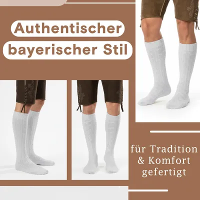 Produktbild von Traditionelle Socken Traditionelle Strümpfe Zopfmuster 40cm in drei Farben Weiß, Natur, Meliert , Farbe:Weiß, Größe:41-43