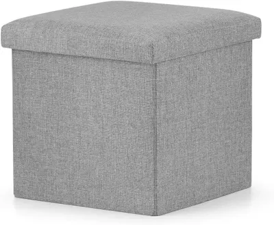 Produktbild von VBChome Sitzpouf 38 x 38 x 38 cm Grau Sitzhocker mit Stauraum Fußbank Truhen Aufbewahrungsbox faltbar Fußstütze Material - Stoff, 38x38x38 cm