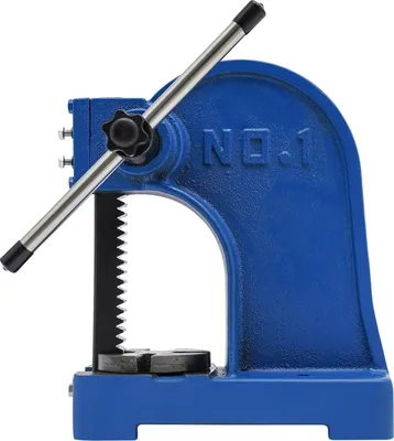 Image de Presse à mandrin - Presse à mandrin manuelle - Force de pression 1 t (1000 kg) - Pour poinçonner, plier, riveter, perforer - Bouton étoile - Bleu