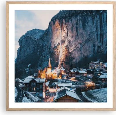 Produktbild von Gerahmtes Poster - Rahmen in heller Eiche - Lauterbrunnen Schweiz Tal - 60x60 cm - Wand Bild - Wanddeko - Wandbilder - Kunstposter - Wandposter - Bilderrahmen - Bilder - Kunstdruck - P2NAC60x60-4834