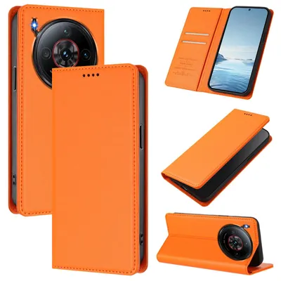 Produktbild von Handyhülle für ZTE nubia Z60S Pro, Kunstleder Klapphülle Stoßfeste Magnetische Hülle mit Ständer Orange