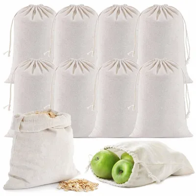 Zdjęcie produktu dla Omgoods - Torby jutowe - 20 x 30 cm - Zestaw 10 sztuk - Torby bawełniane z sznurkiem - Wytrzymały materiał - Idealne do pakowania prezentów