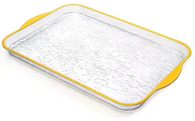 Obrázok produktu pre Dekoratívny plastový podnos - 35 x 20 cm - priehľadný s zlatým okrajom