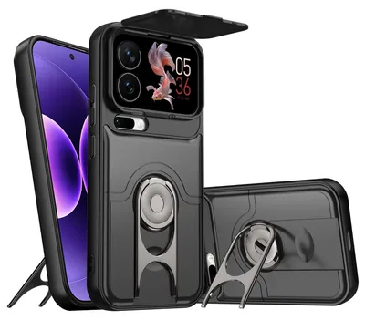 Obrázek produktu pro Pouzdro pro Xiaomi 17 Pro Max, Posuvným krytem fotoaparátu a kroužkovým stojánkem, nárazuvzdorné ochranné pouzdro Černá
